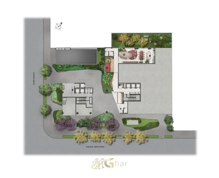 Planta térreo áreas comuns Vogel Moema Ibirapuera Ibijaú