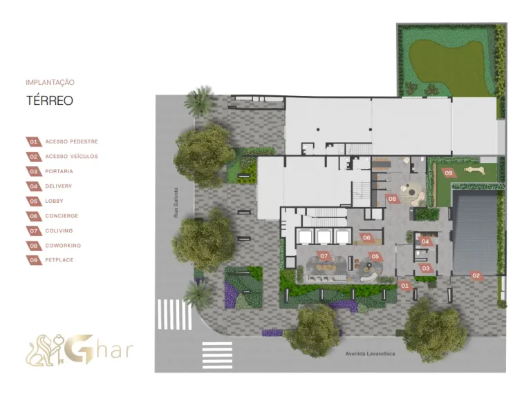 Planta de implantação do térreo no VP Moema