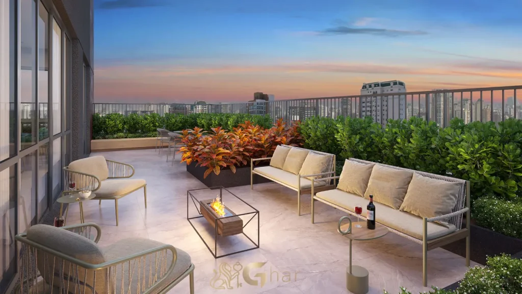 Lounge com lareira no VP Moema