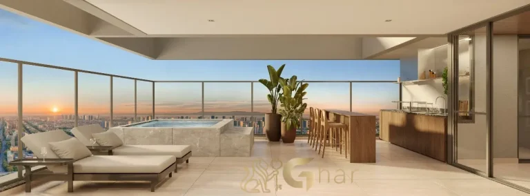 Área gourmet do apartamento duplex decorado de 305 m² no Aire Alto de Pinheiros, São Paulo