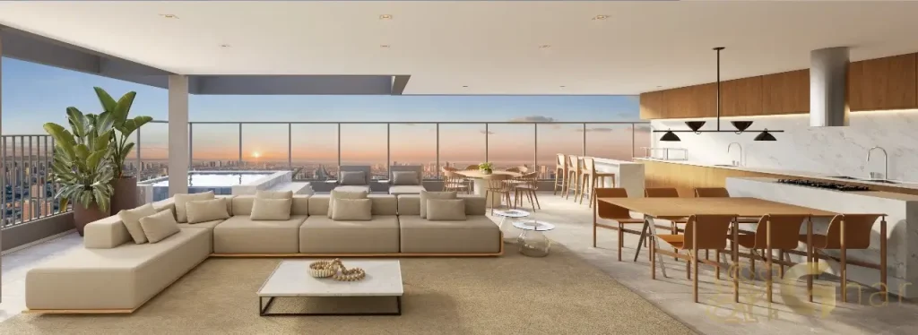 Living do apartamento duplex decorado de 244 m² no Aire Alto de Pinheiros, São Paulo