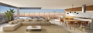 Living do apartamento duplex decorado de 244 m² no Aire Alto de Pinheiros, São Paulo