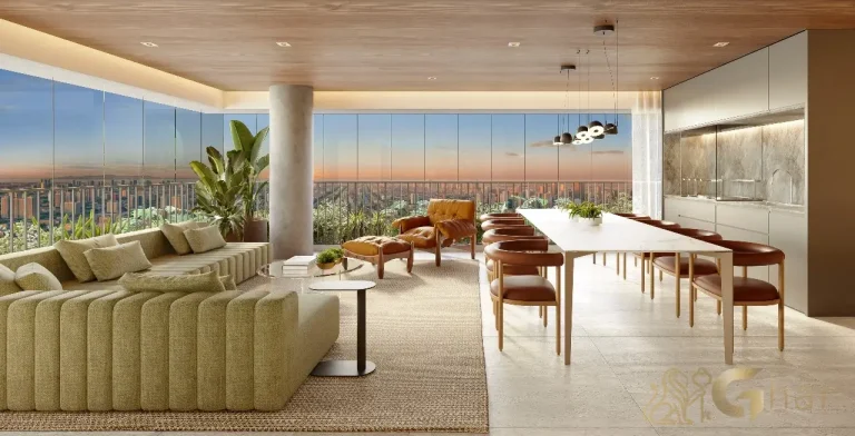 Living do apartamento decorado de 167 m² no Aire Alto de Pinheiros, São Paulo