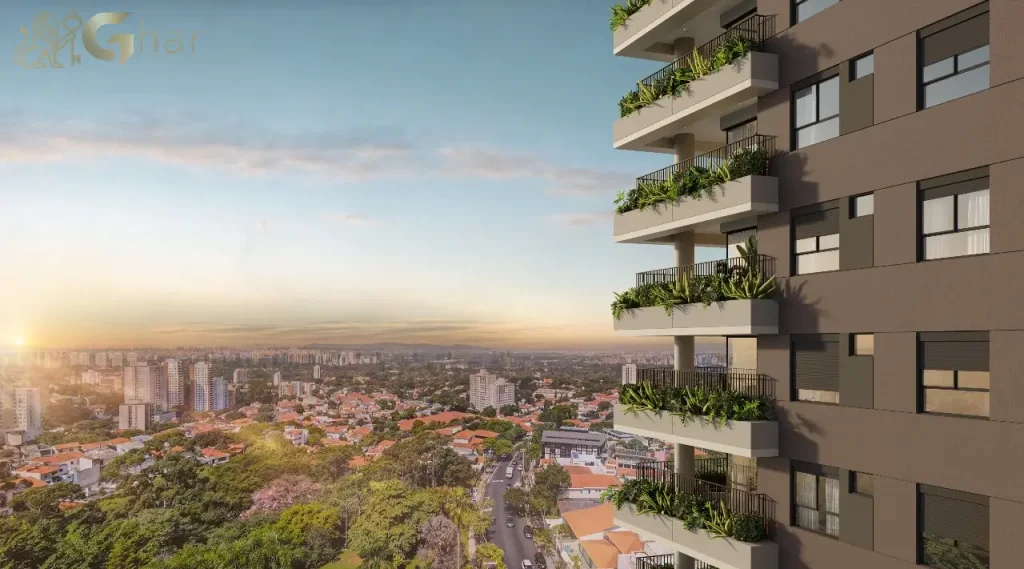 Fachada lateral com varandas amplas do Aire Alto de Pinheiros, São Paulo