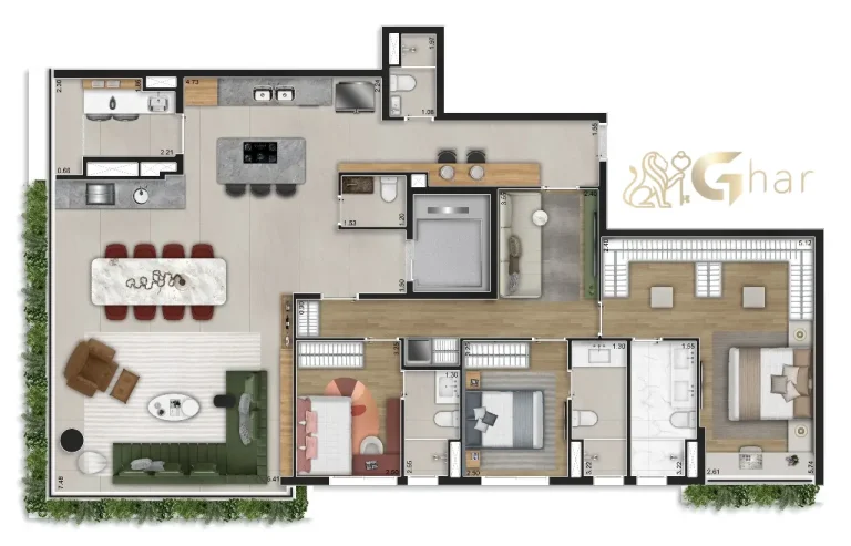 Planta do apartamento de 3 suítes e 167 m² no Aire Alto de Pinheiros, São Paulo