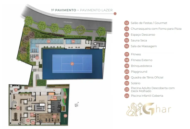 Planta do pavimento de lazer do condomínio Aire Alto de Pinheiros, São Paulo