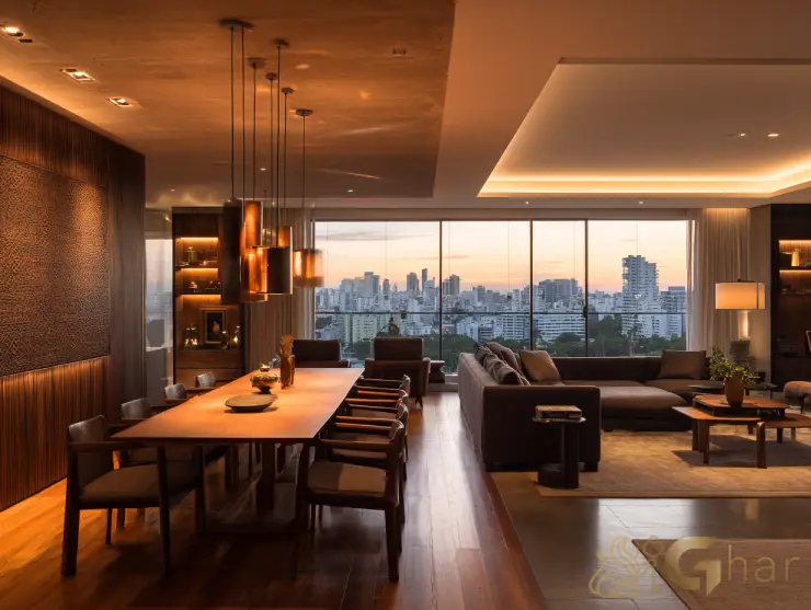 Sala de estar e jantar integradas com decoração linda e moderna