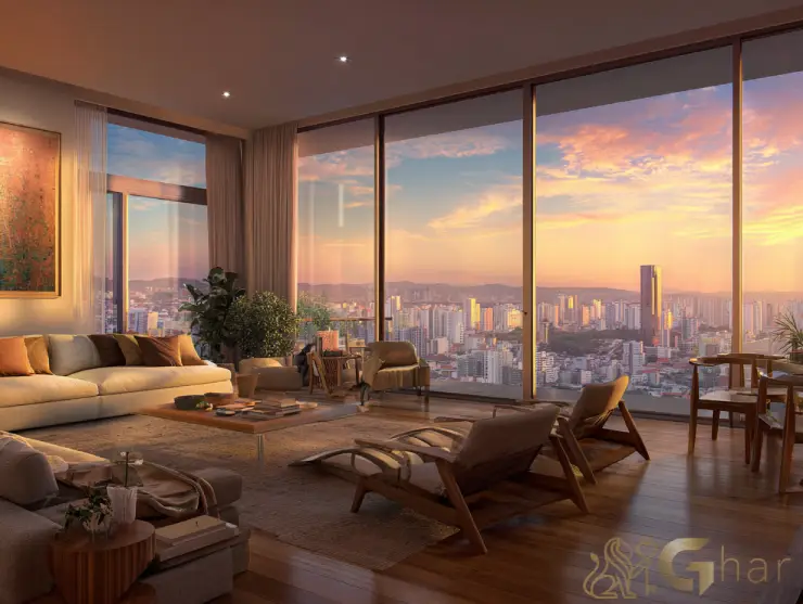 Sala de estar ampla e decorada em imóvel na zona oeste da capital