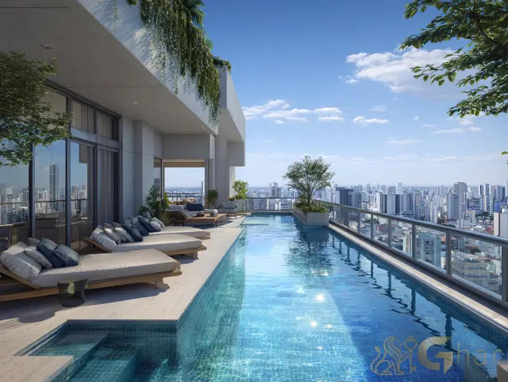 Cobertura no Brooklin com deck, piscina e vista skyline de São Paulo