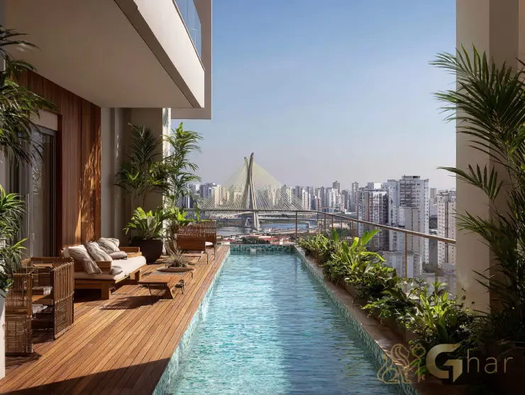 Piscina com deck e vista linda em condomínio na zona sul da capital