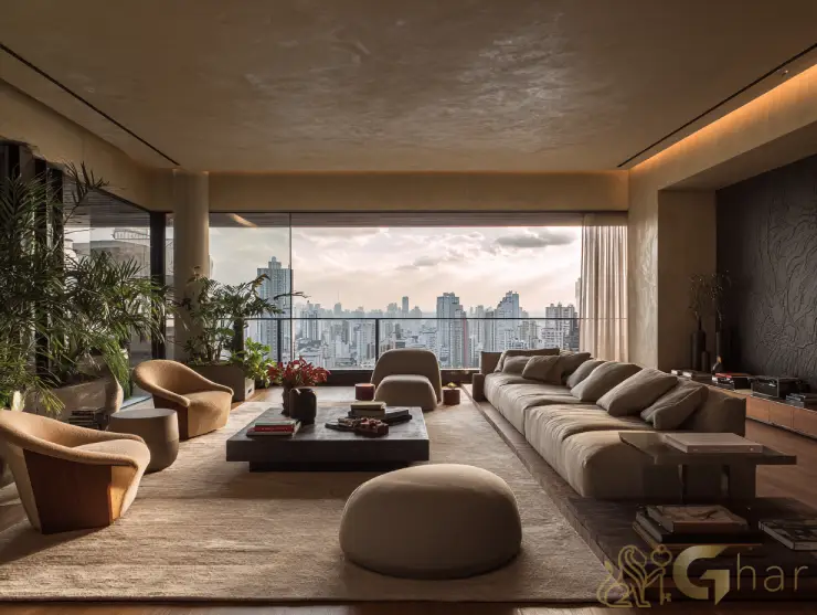 Sala de estar ampla em imóvel de alto padrão na zona sul da capital