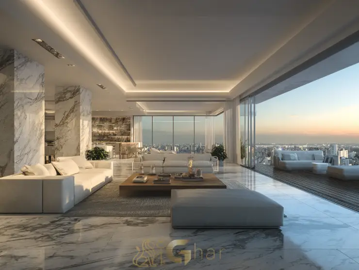 Sala e varanda amplas em apartamento de altíssimo padrão no Jardim Europa