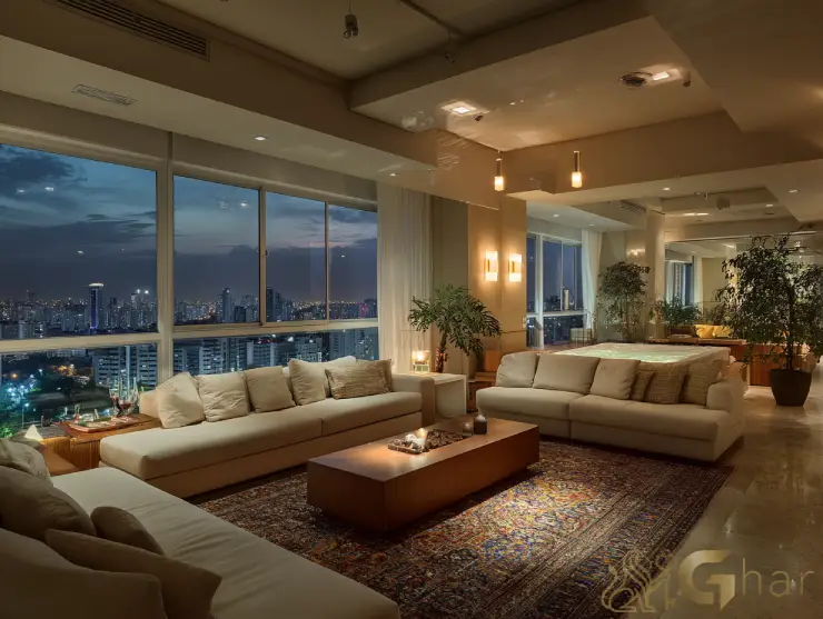 Sala de estar ampla e decorada em imóvel na zona sul da capital paulistana