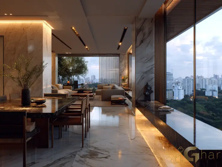 Sala de estar e jantar integradas em imóvel na zona sul da capital