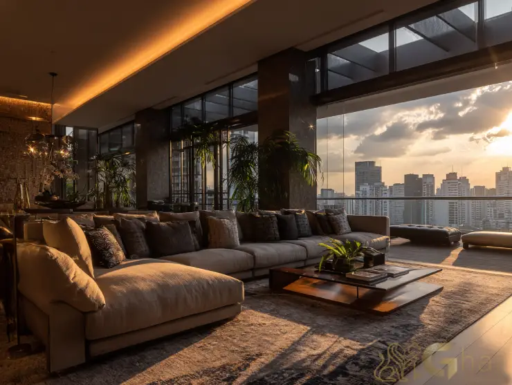 Decoração de alto luxo em sala de residência na zona Oeste de São Paulo