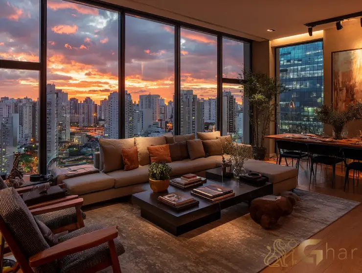 Sala decorada de de residência com design sofisticado e alto padrão de acabamento