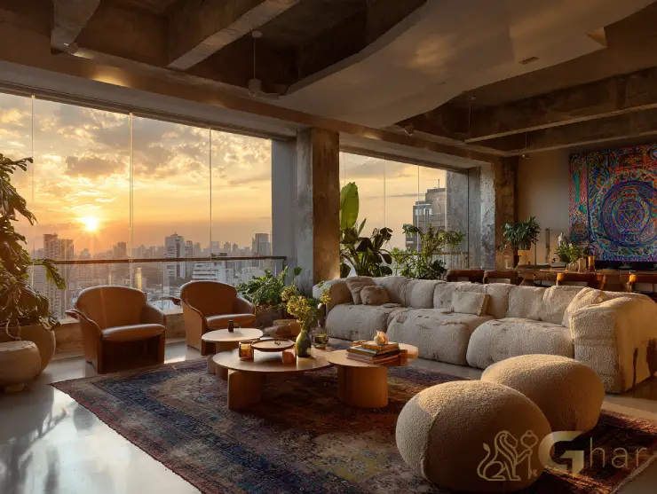 Sala de estar decorada e moderna na zona sul da capital