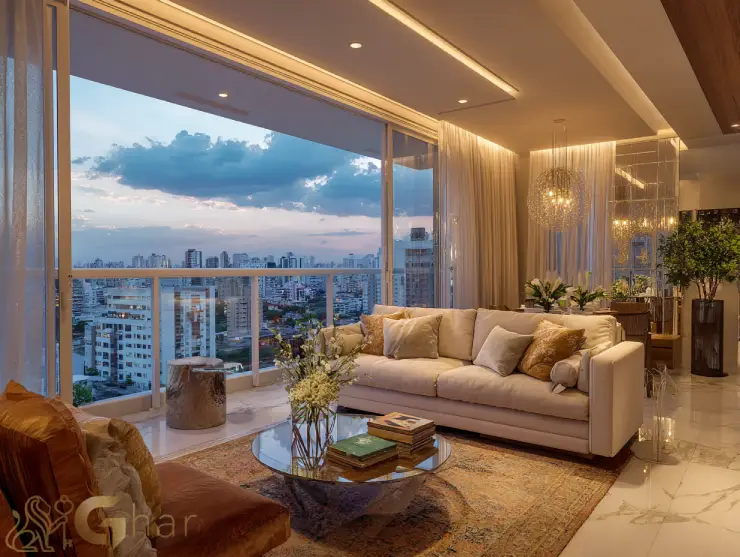 Sala de estar ampla e sofisticada em alto padrão na zona norte da capital