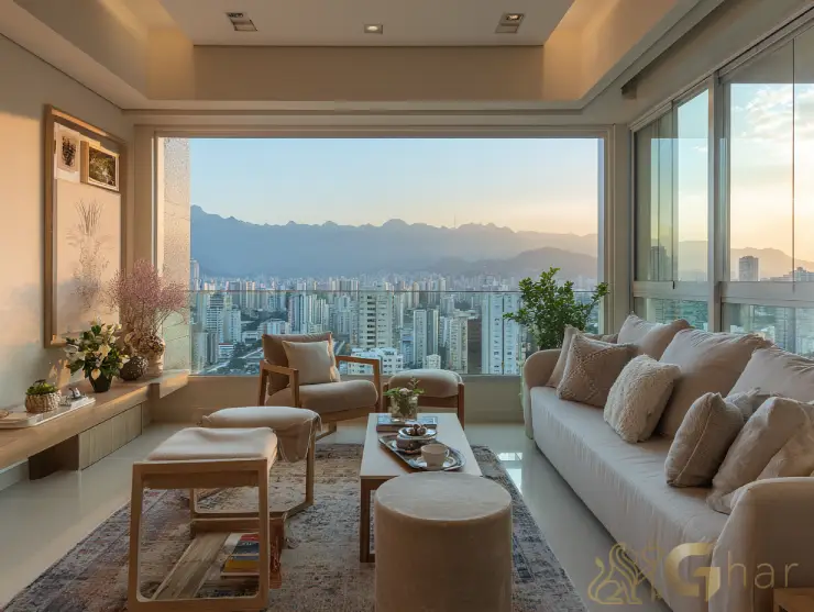 Sala de estar decorada em apartamento moderno no Tucuruvi.