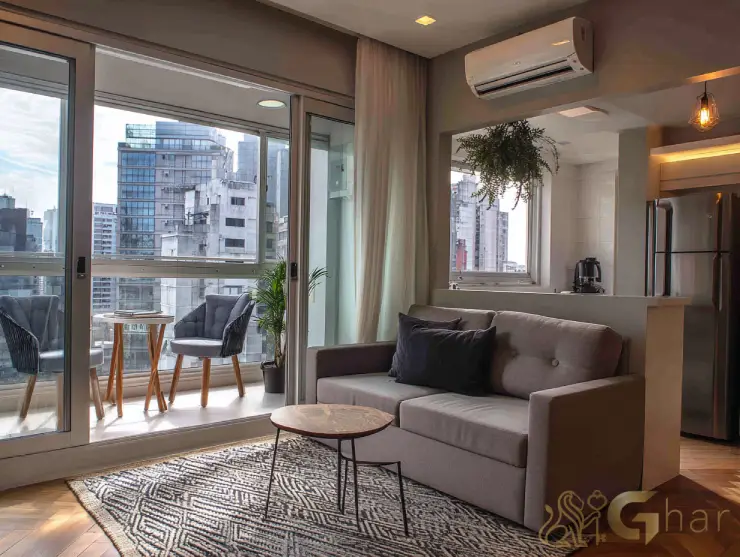 Studio compacto decorado na zona norte com design moderno e excelente aproveitamento de espaço.