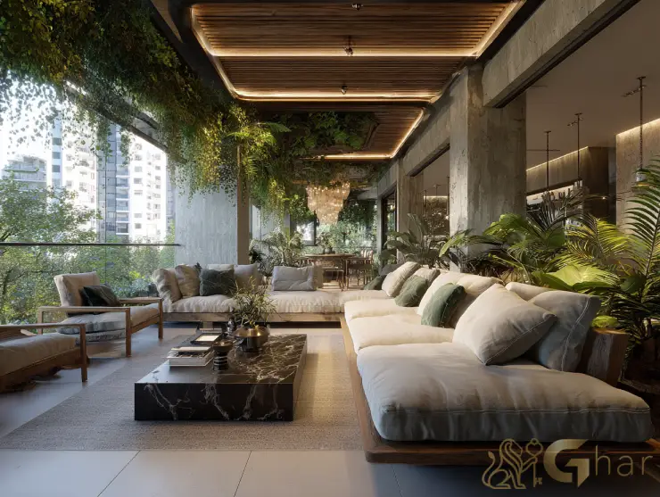 Varanda com design sustentável e vista panorâmica de São Paulo