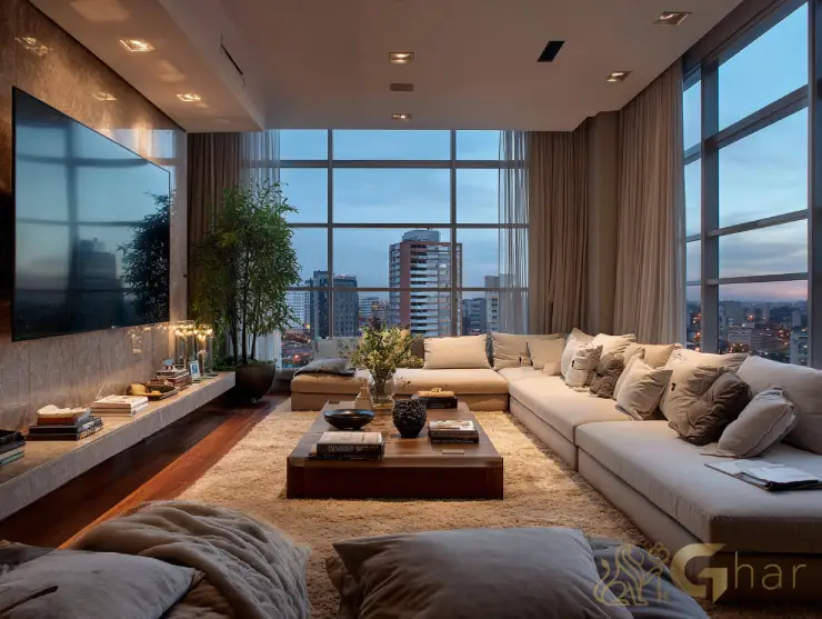 Cobertura penthouse na Vila Nova Conceição com ampla sala de estar decorada