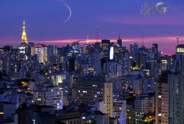 Vista noturna panorâmica do bairro Bela Vista no Centro de São Paulo