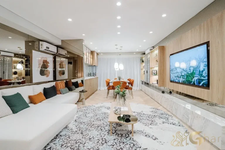 Living decorado do apartamento de 75 m² no DF345 Vila Clementino