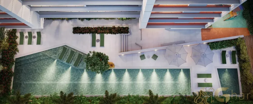 Vista aérea das piscinas do condomínio DF345 Vila Clementino