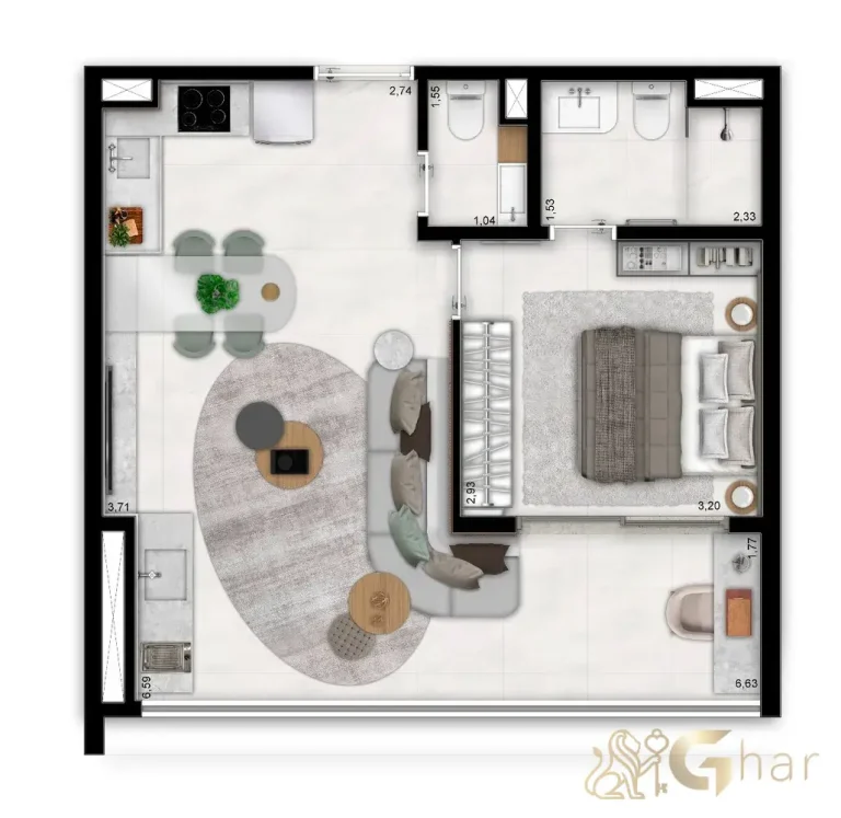 Planta tipo 48 m² – 1 suíte – DF345 Vila Clementino