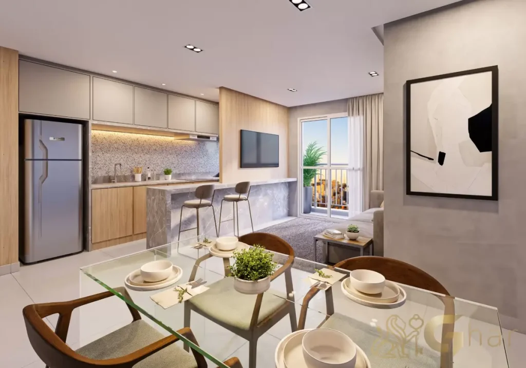 Sala de jantar decorada em apartamento de 60 m² no Every Day Chácara Klabin