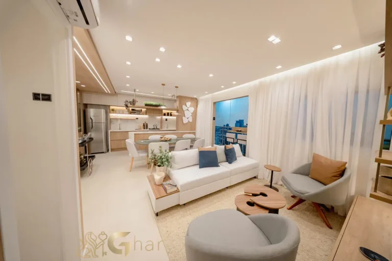 Sala de estar integrada ao living em apartamento 75 m² no Every Day Chácara Klabin