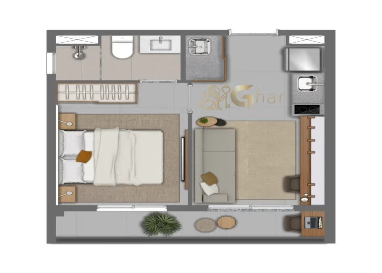 Planta apartamento 1 dormitório 30 m² no Every Day Chácara Klabin