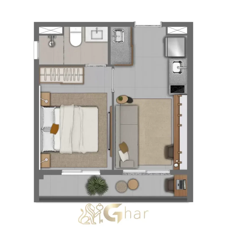Planta de apartamento 30 m² com 1 dormitório no Every Day Chácara Klabin