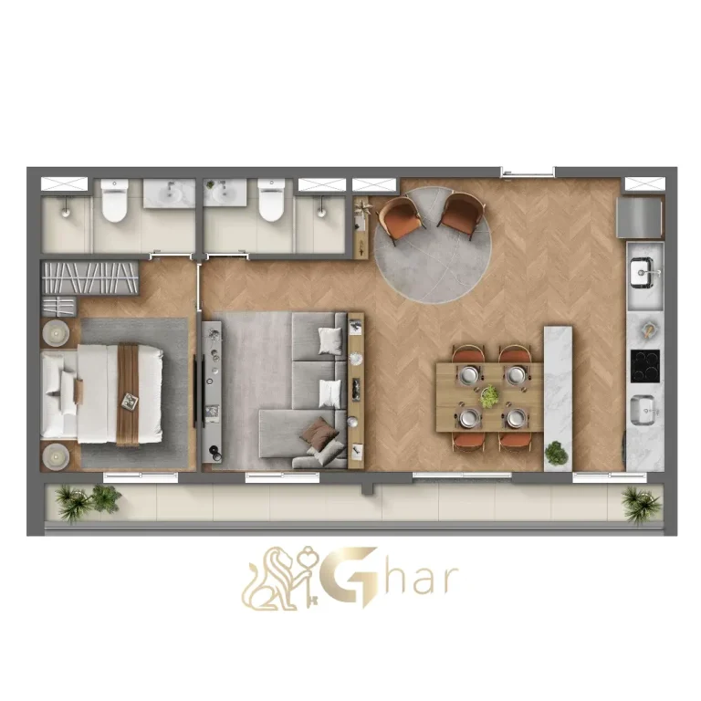 Planta apartamento 1 dormitório 60 m² com suíte no Every Day Chácara Klabin