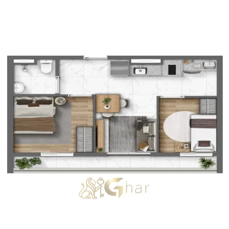 Planta de apartamento 45 m² com 2 dormitórios no Every Day Chácara Klabin