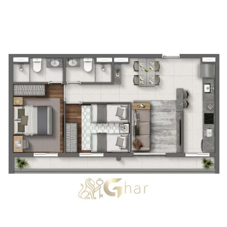 Planta apartamento 2 dormitórios 60 m² com suíte no Every Day Chácara Klabin
