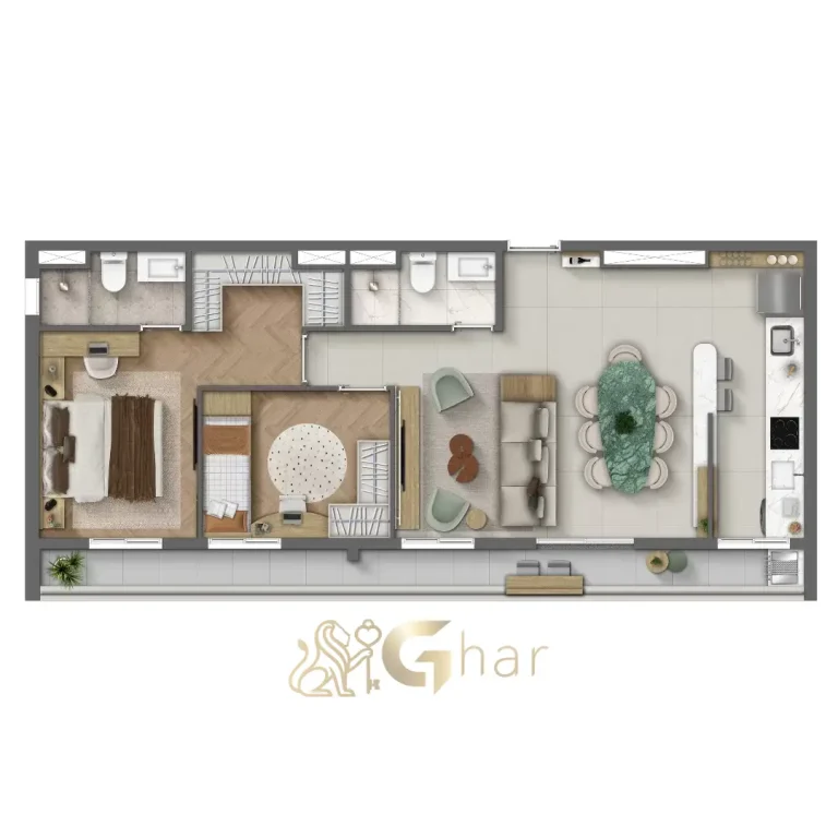 Planta apartamento 2 dormitórios 75 m² com suíte no Every Day Chácara Klabin