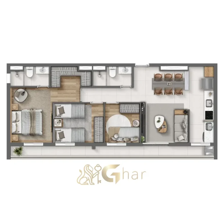 Planta apartamento 3 dormitórios 75 m² com suíte no Every Day Chácara Klabin