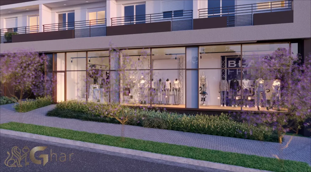 Fachada com lojas no condomínio EVO Vila Clementino