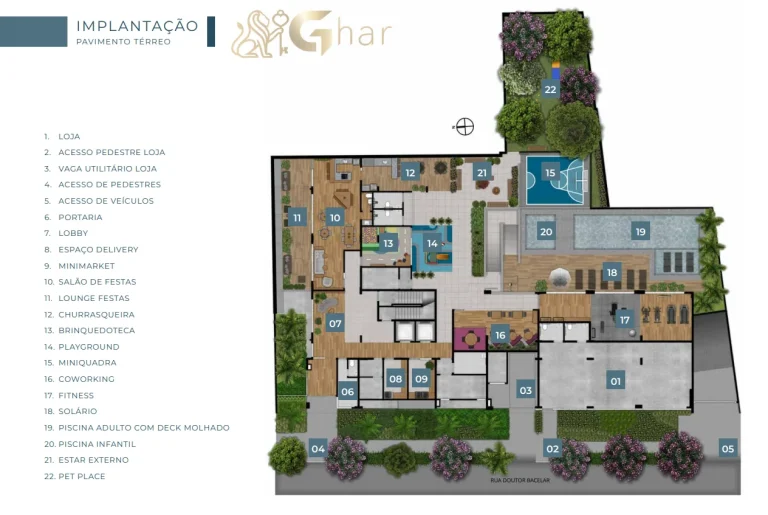 Planta implantação do térreo com lazer no EVO Vila Clementino
