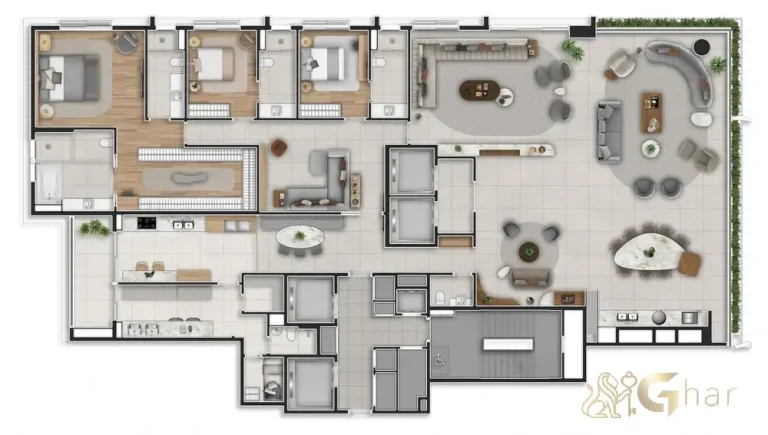 Planta do apartamento de 370 m² com 3 suítes no Granoscar Ibirapuera – layout funcional e sofisticado