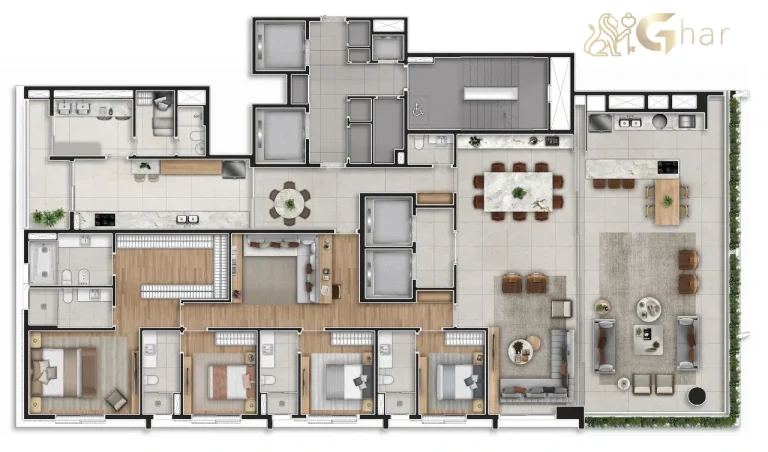 Planta apartamento 4 suítes 370 m² Granoscar Ibirapuera – amplitude e conforto em Moema