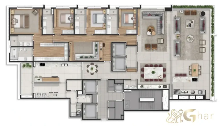 Planta apartamento 4 suítes 412 m² Granoscar Ibirapuera – sofisticação e conforto em alto padrão