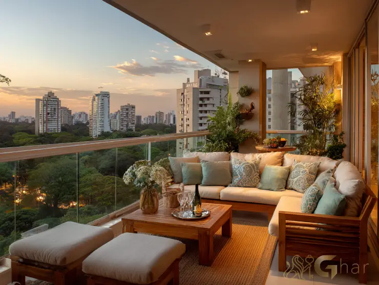 Varanda de apartamento em construção com vista para o Parque Ibirapuera em São Paulo