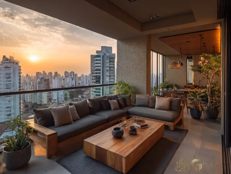 Varanda de apartamento em construção com vista para a cidade