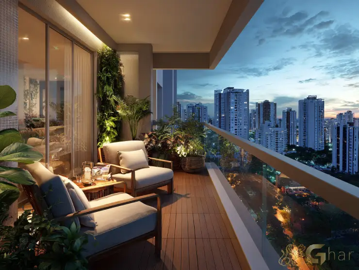 Apartamento em construção na Zona Leste de São Paulo com varanda moderna e vista urbana