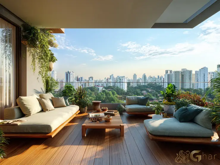 Apartamento em construção com varanda e vista para a Zona Leste de São Paulo