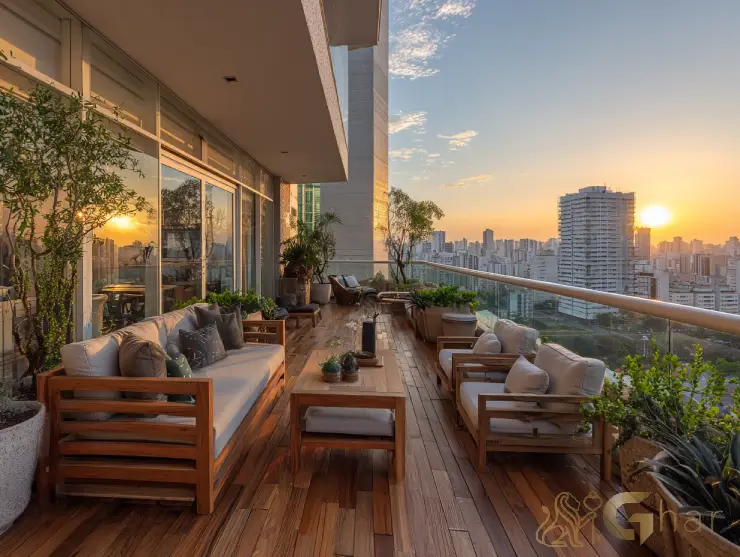 Apartamento em construção com varanda e vista ampla da cidade