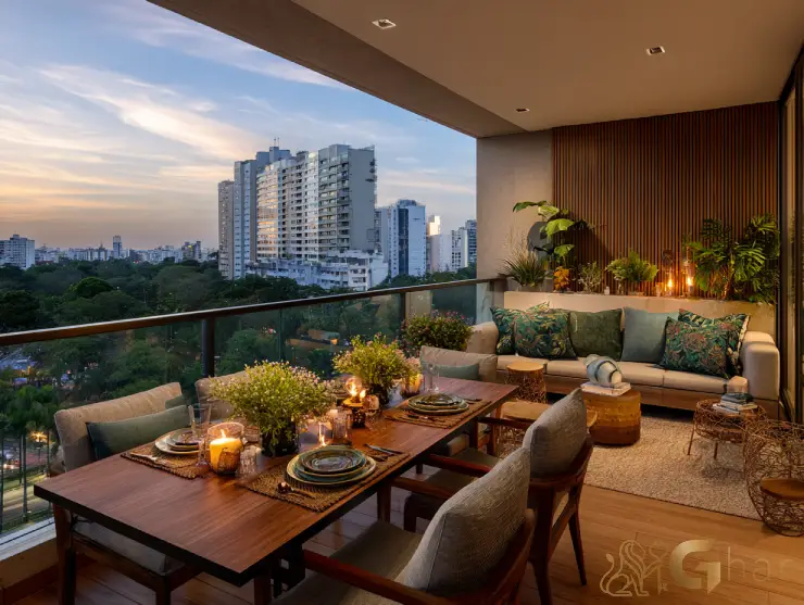 Apartamento com varanda ampla e vista urbana em São Paulo